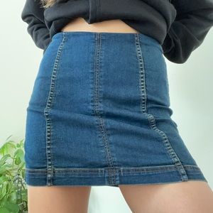 Free people dark denim wash modern femme mini jean skirt